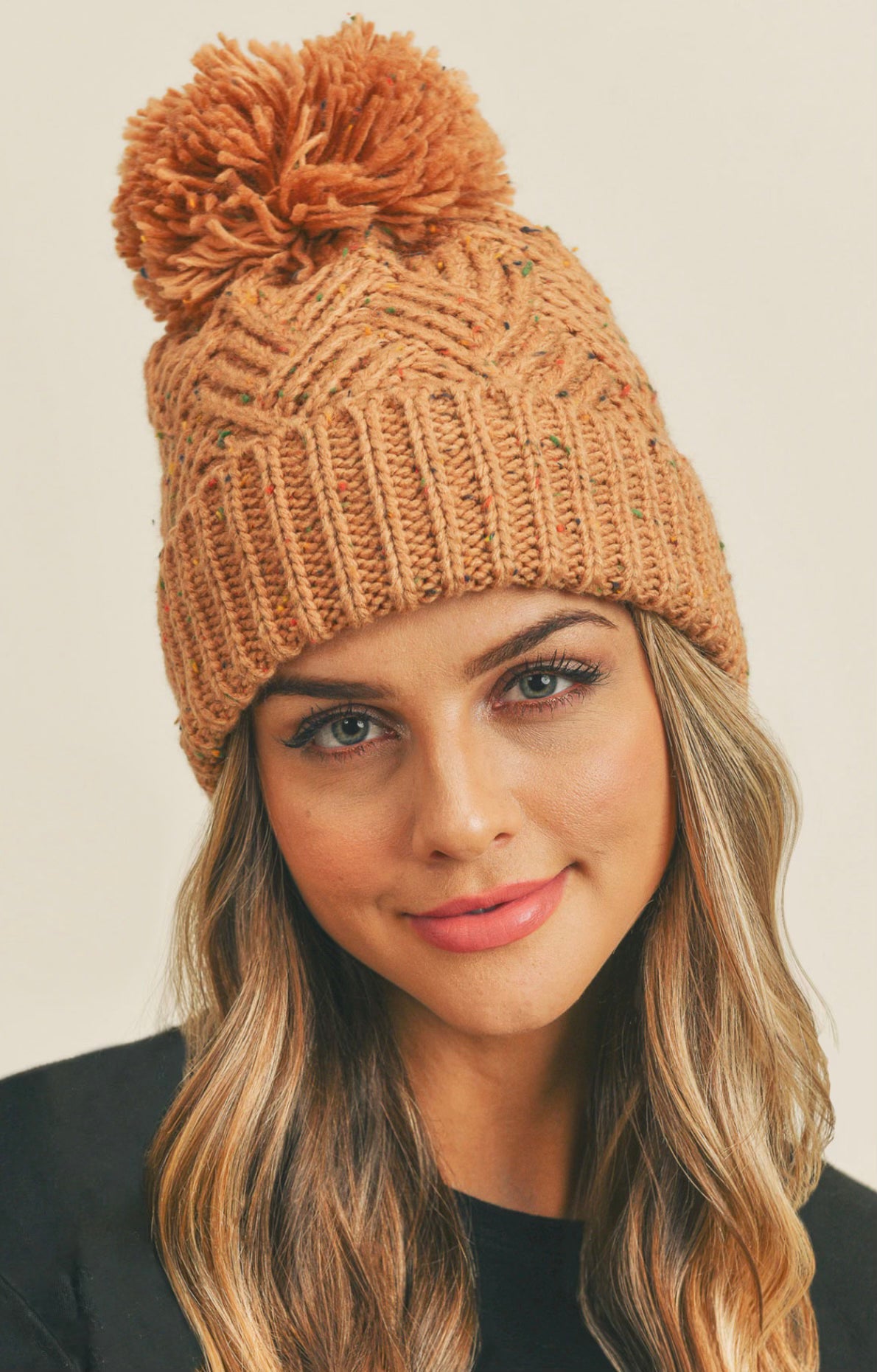 Speckled Knit Pom Pom Beanie- Multiple Options-Beanies-Joia MH-0078-ultimatehousebuyers, Women's Fashion Boutique in Grinnell, Iowa