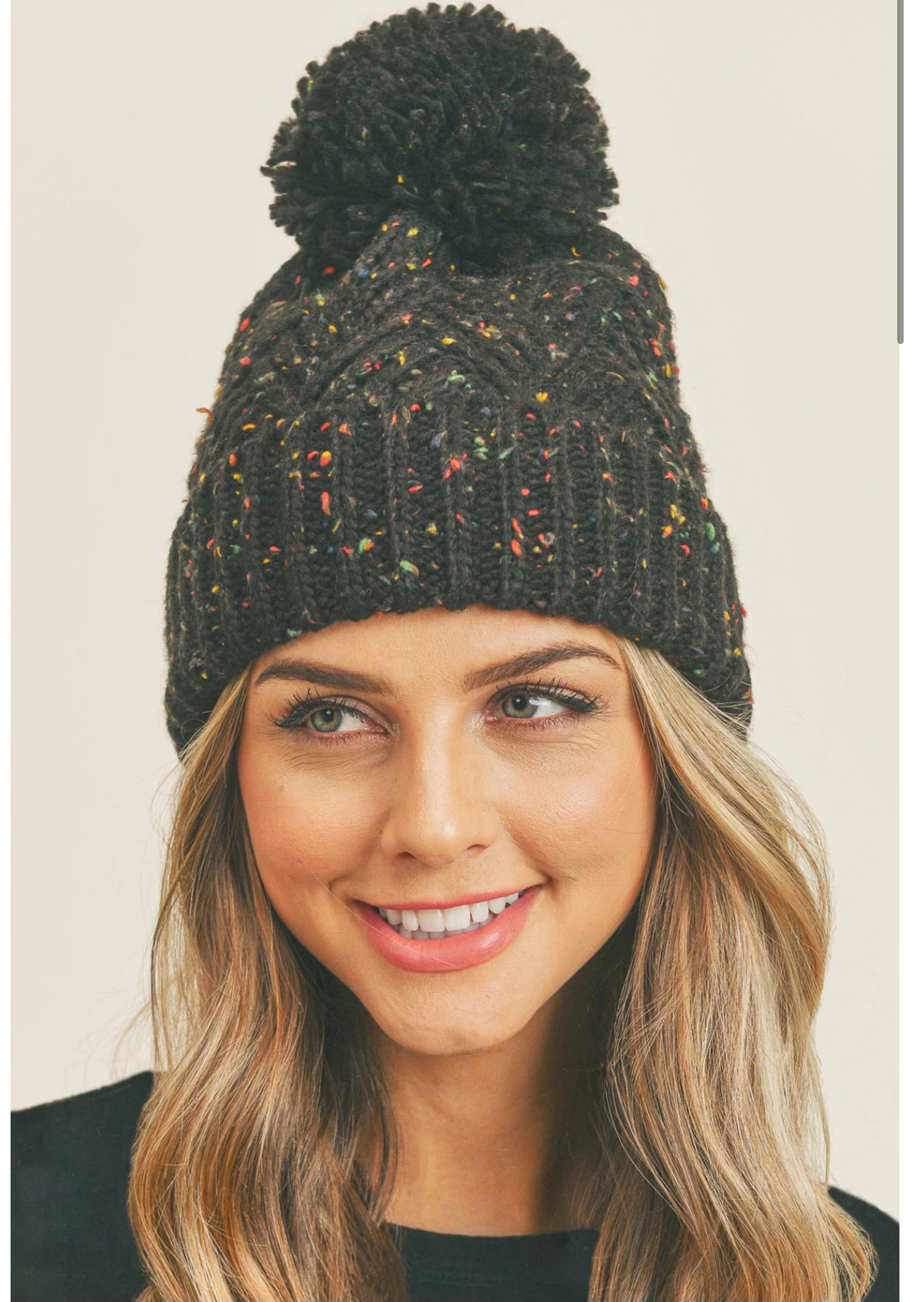 Speckled Knit Pom Pom Beanie- Multiple Options-Beanies-Joia MH-0078-ultimatehousebuyers, Women's Fashion Boutique in Grinnell, Iowa