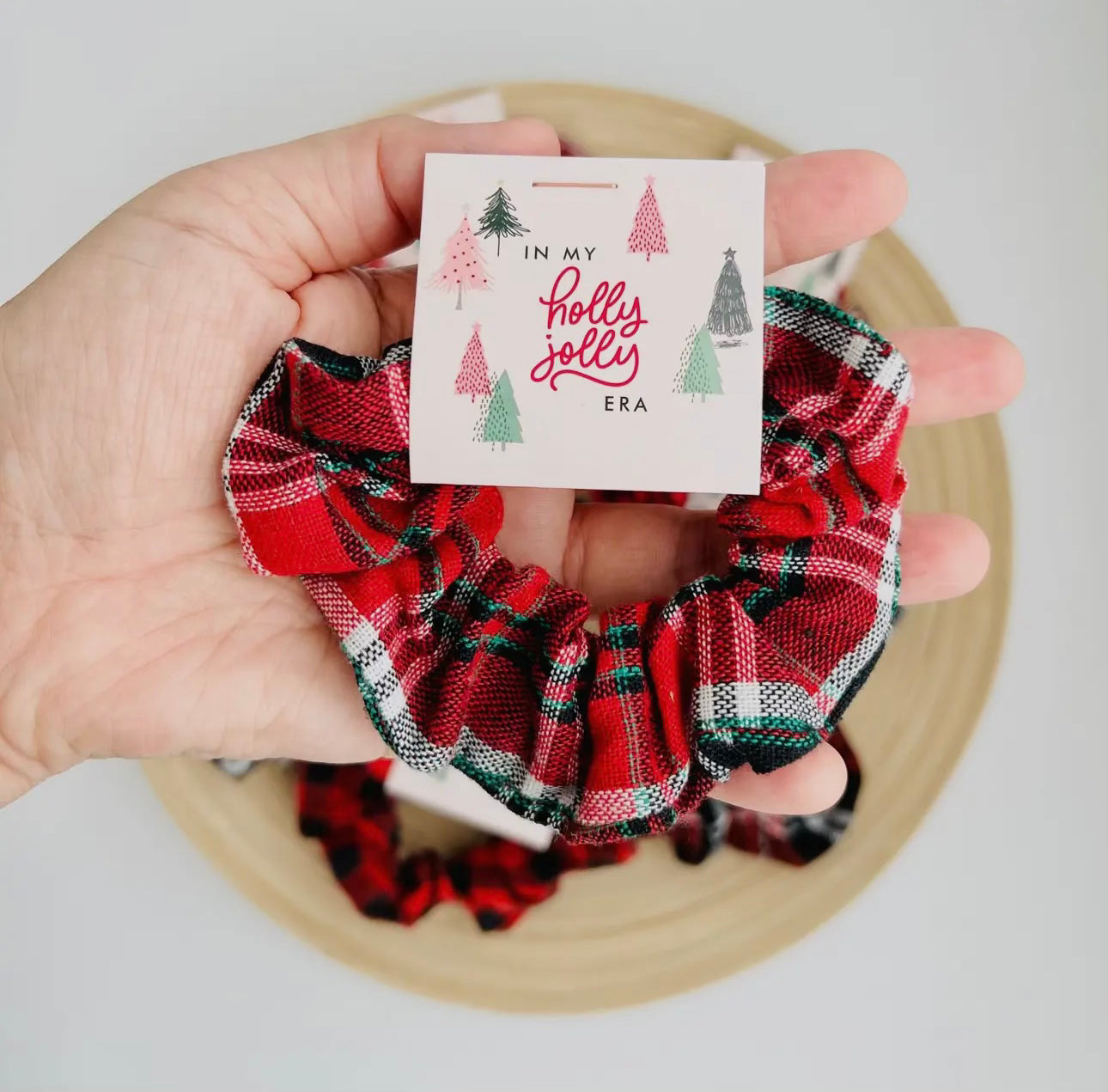 Holiday Jolly Era Spirit Plaid Scunchie-Hair Accessories-ultimatehousebuyers-ultimatehousebuyers, Women's Fashion Boutique in Grinnell, Iowa