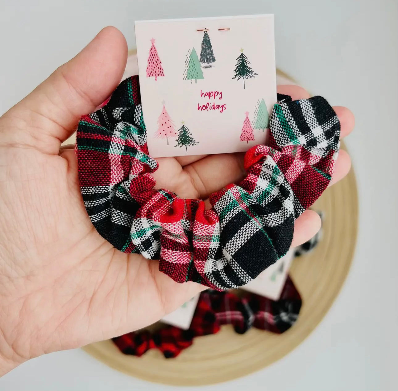 Holiday Jolly Era Spirit Plaid Scunchie-Hair Accessories-ultimatehousebuyers-ultimatehousebuyers, Women's Fashion Boutique in Grinnell, Iowa