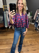 Spring Awaits Flowy Floral Top With Pleat Detail - Grape/Red-Long Sleeves-Skies Are blue 45521-ultimatehousebuyers, Women's Fashion Boutique in Grinnell, Iowa