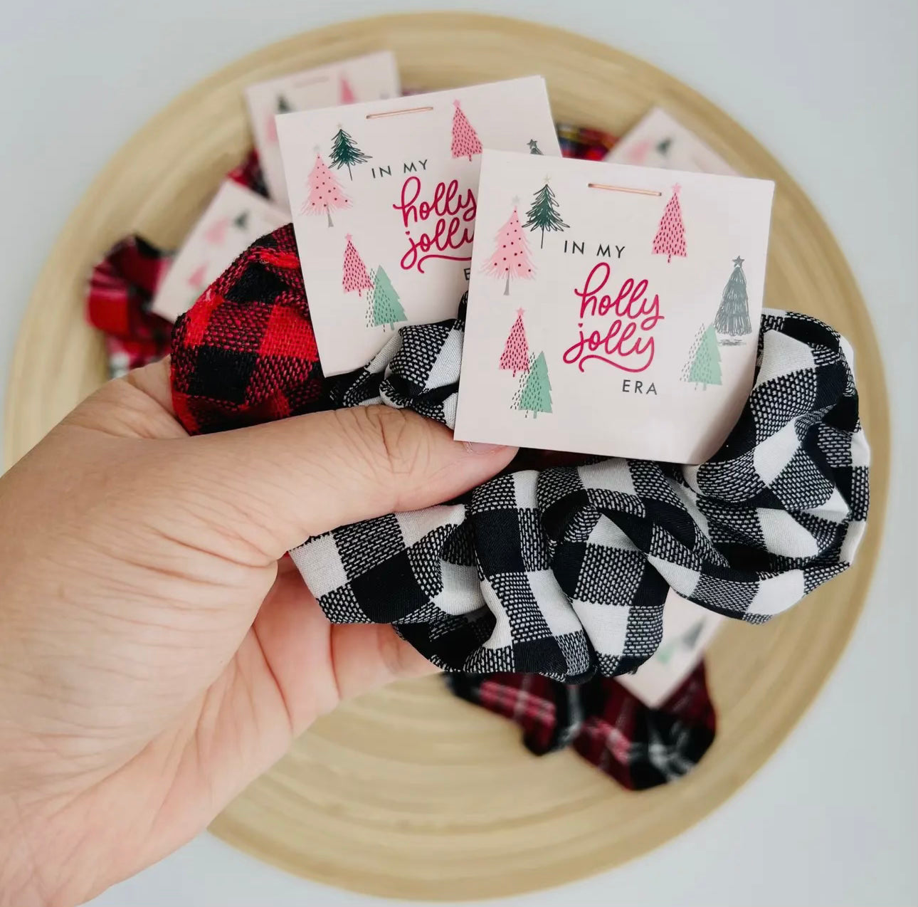 Holiday Jolly Era Spirit Plaid Scunchie-Hair Accessories-ultimatehousebuyers-ultimatehousebuyers, Women's Fashion Boutique in Grinnell, Iowa