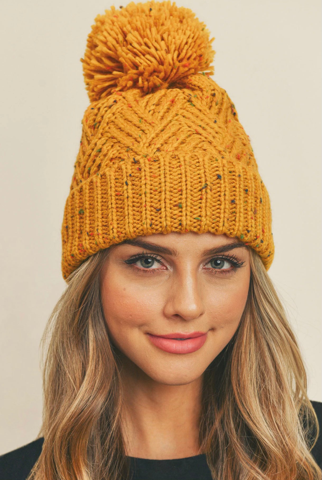 Speckled Knit Pom Pom Beanie- Multiple Options-Beanies-Joia MH-0078-ultimatehousebuyers, Women's Fashion Boutique in Grinnell, Iowa