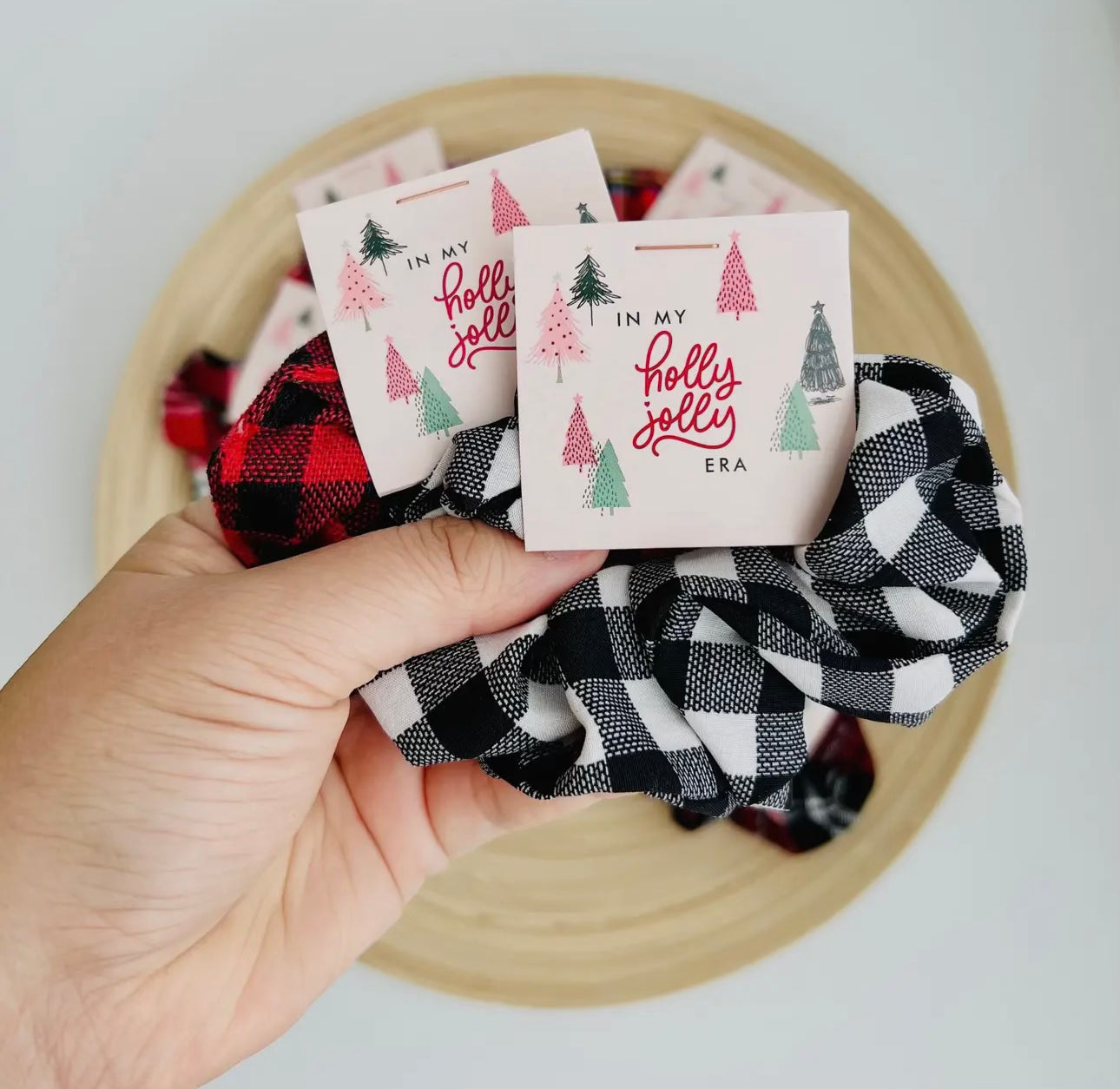 Holiday Jolly Era Spirit Plaid Scunchie-Hair Accessories-ultimatehousebuyers-ultimatehousebuyers, Women's Fashion Boutique in Grinnell, Iowa