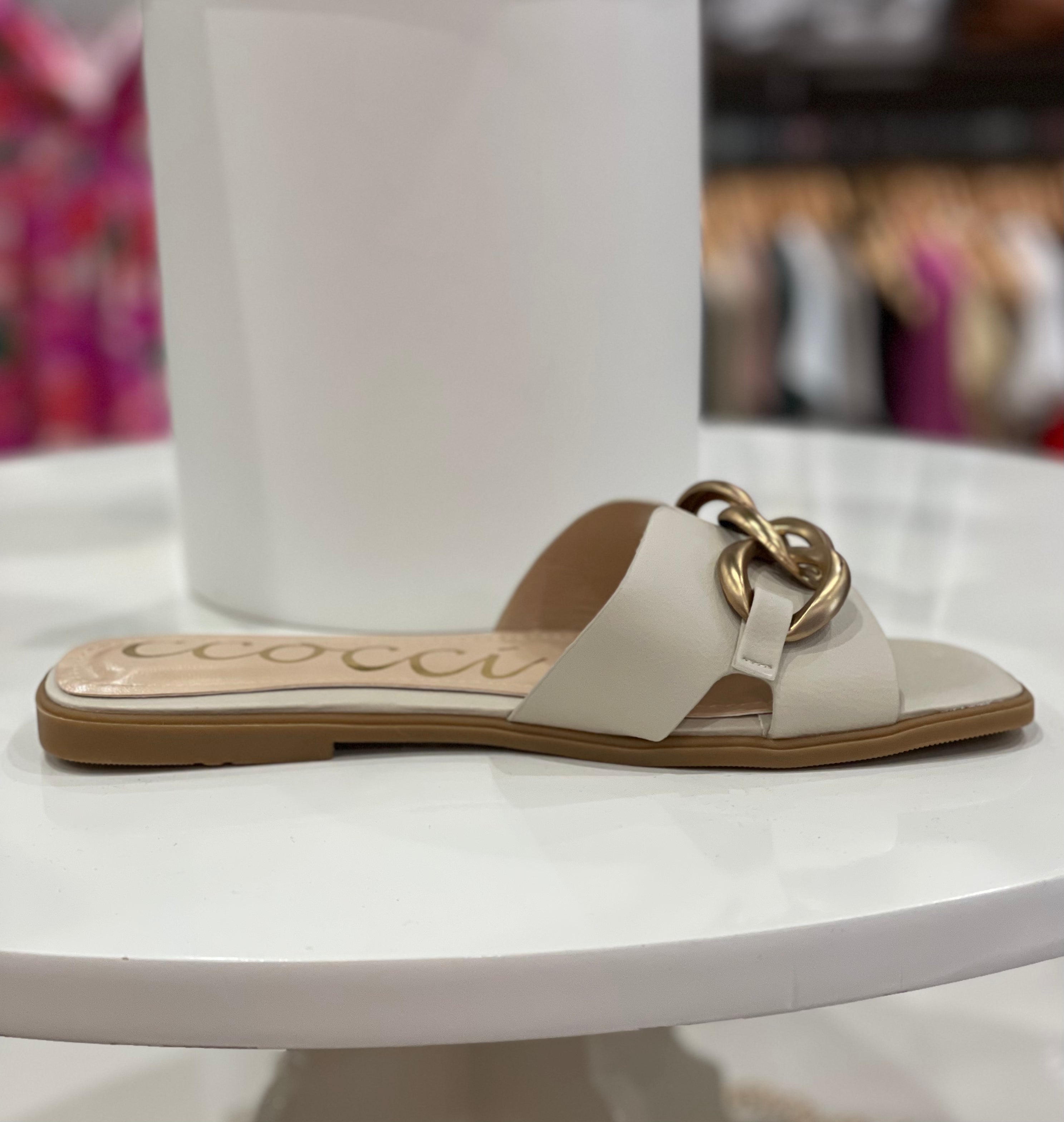 Miley Sandal With Chain Detail- Cream-Sandals-Ccocci-ultimatehousebuyers, Women's Fashion Boutique in Grinnell, Iowa